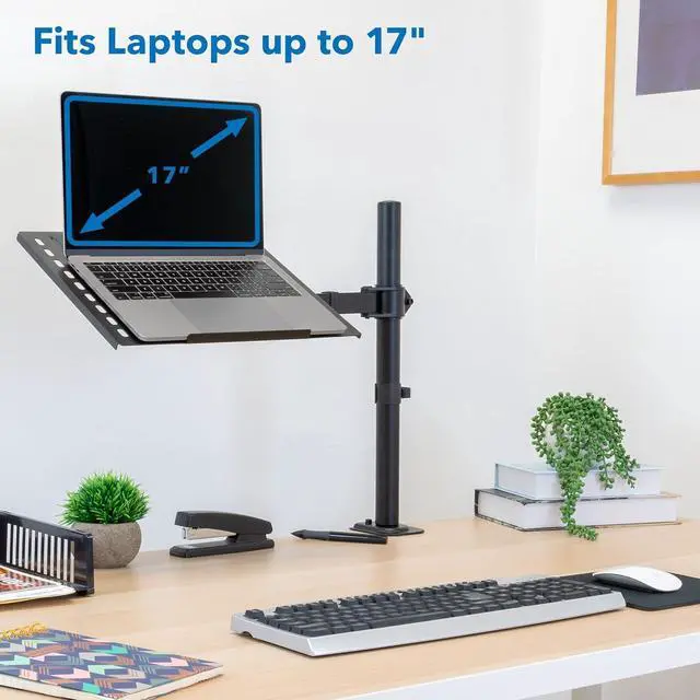 Alt view image 4 of 7 - Mount-It! Laptop Desk Mount, Fully Adjustable Ergonomic Laptop Arm with Vented Tray, Cable Management, Clamp and Grommet Base, Fits Laptops up to 17 Inches, Black