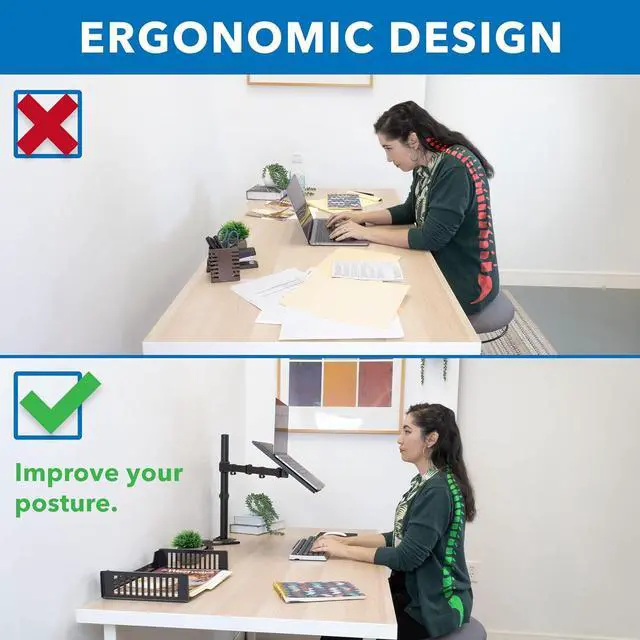 Alt view image 6 of 7 - Mount-It! Laptop Desk Mount, Fully Adjustable Ergonomic Laptop Arm with Vented Tray, Cable Management, Clamp and Grommet Base, Fits Laptops up to 17 Inches, Black