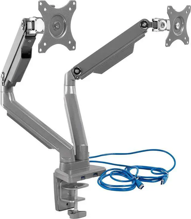 Main image of Mount-It! Dual Monitor Arm Mount Desk Stand | 2 x 3.0 USB Ports | Articulating Mechanical Spring Height Adjustable | Fits Two 24 27 29 30 32 Inch VESA 75 100 Compatible Screens | C-Clamp and Grommet