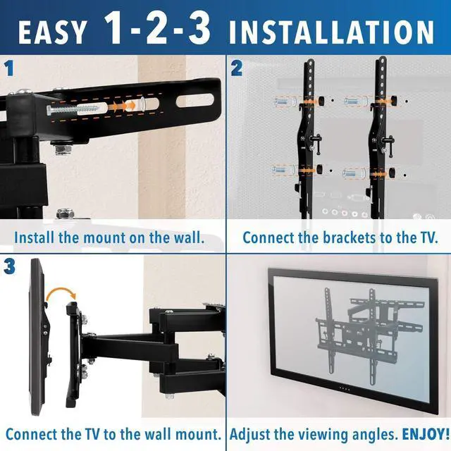 Alt view image 5 of 7 - Mount-It! Full Motion TV Wall Mount | Stable Dual Arm Articulating Bracket for 32-55 Inch TVs | Swivel, Tilt & Extend | Universal VESA Wall Mount for Flat Screen, LED, LCD, OLED | 115 lbs Capacity