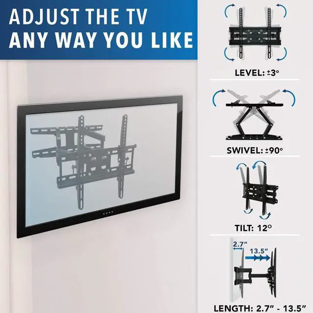 Alt view image 6 of 7 - Mount-It! Full Motion TV Wall Mount | Stable Dual Arm Articulating Bracket for 32-55 Inch TVs | Swivel, Tilt & Extend | Universal VESA Wall Mount for Flat Screen, LED, LCD, OLED | 115 lbs Capacity