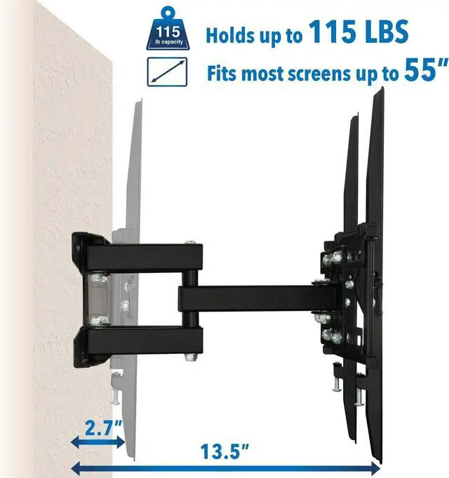 Alt view image 4 of 7 - Mount-It! Full Motion TV Wall Mount | Stable Dual Arm Articulating Bracket for 32-55 Inch TVs | Swivel, Tilt & Extend | Universal VESA Wall Mount for Flat Screen, LED, LCD, OLED | 115 lbs Capacity