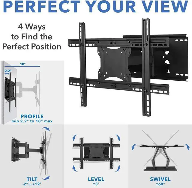 Alt view image 3 of 7 - Mount-It! Full Motion TV Wall Mount with Dual Articulating Arms | Universal TV Wall Mount Bracket Fits 32, 42, 50, 55, 60, 70, 82 Inch TVs Up to 132lbs | Heavy-Duty Steel | VESA 100x100 to 600x400mm