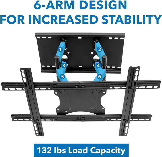 Alt view image 4 of 7 - Mount-It! Full Motion TV Wall Mount with Dual Articulating Arms | Universal TV Wall Mount Bracket Fits 32, 42, 50, 55, 60, 70, 82 Inch TVs Up to 132lbs | Heavy-Duty Steel | VESA 100x100 to 600x400mm