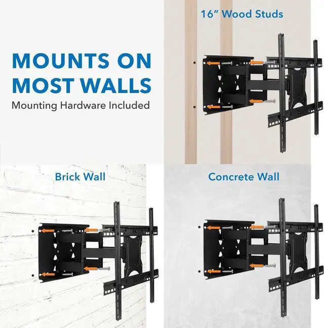 Alt view image 6 of 7 - Mount-It! Full Motion TV Wall Mount with Dual Articulating Arms | Universal TV Wall Mount Bracket Fits 32, 42, 50, 55, 60, 70, 82 Inch TVs Up to 132lbs | Heavy-Duty Steel | VESA 100x100 to 600x400mm