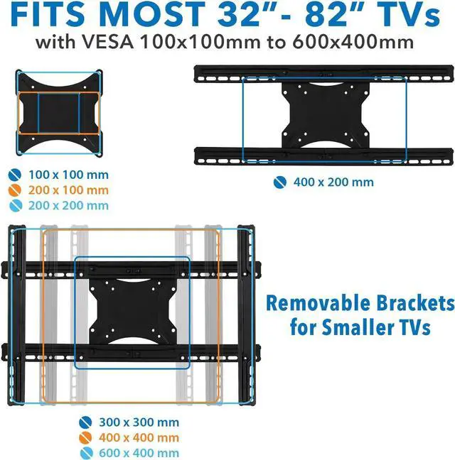 Alt view image 5 of 7 - Mount-It! Full Motion TV Wall Mount with Dual Articulating Arms | Universal TV Wall Mount Bracket Fits 32, 42, 50, 55, 60, 70, 82 Inch TVs Up to 132lbs | Heavy-Duty Steel | VESA 100x100 to 600x400mm