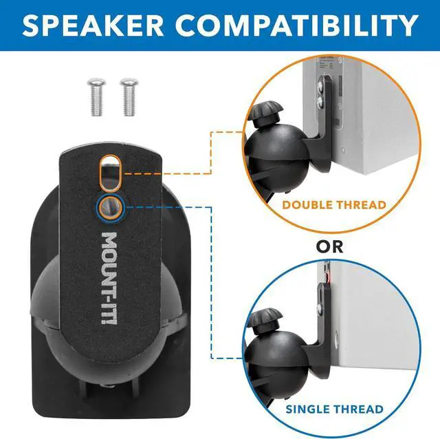 Alt view image 4 of 7 - Mount-It! Speaker Wall Mount Full Motion Brackets for Surround Sound Satellite Ceiling and Bookshelf Speakers, 2 Mounts, Black