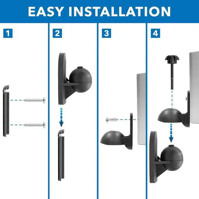 Alt view image 6 of 7 - Mount-It! Speaker Wall Mount Full Motion Brackets for Surround Sound Satellite Ceiling and Bookshelf Speakers, 2 Mounts, Black
