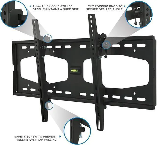 Alt view image 3 of 7 - Mount-It! Slim Tilting TV Wall Mount Bracket for 32-55 Inch Samsung, Sony, Vizio, LG, Sharp TVs with Low Profile Design up to VESA 600x400mm, Black