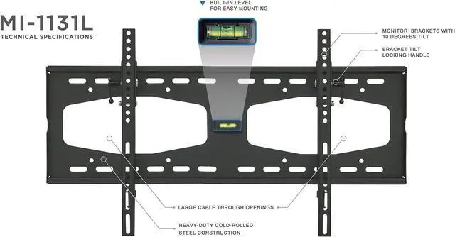 Alt view image 4 of 7 - Mount-It! Slim Tilting TV Wall Mount Bracket for 32-55 Inch Samsung, Sony, Vizio, LG, Sharp TVs with Low Profile Design up to VESA 600x400mm, Black