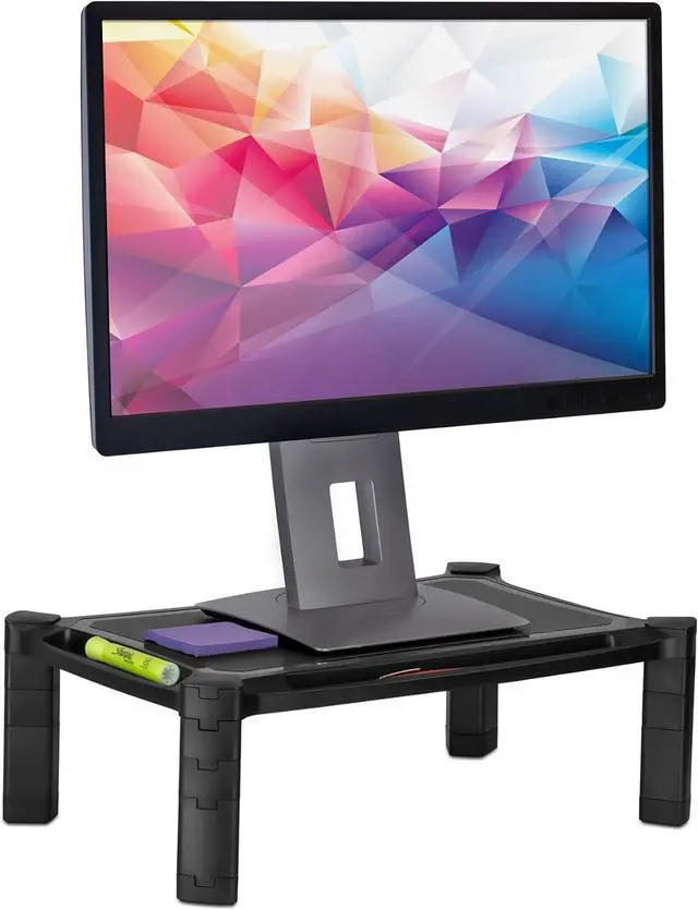 Main image of Mount-It! Desktop Computer Monitor Riser - Height Adjustable Tabletop Stand Shelf for PC and Laptop Displays and Printers, 19 x 13 Inch, 6.6 High, Black, MI-7851