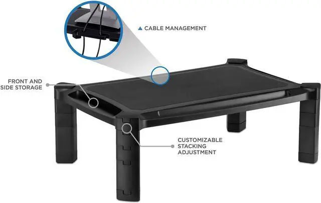 Alt view image 4 of 7 - Mount-It! Desktop Computer Monitor Riser - Height Adjustable Tabletop Stand Shelf for PC and Laptop Displays and Printers, 19 x 13 Inch, 6.6 High, Black, MI-7851