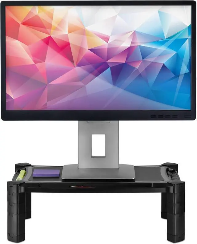 Alt view image 5 of 7 - Mount-It! Desktop Computer Monitor Riser - Height Adjustable Tabletop Stand Shelf for PC and Laptop Displays and Printers, 19 x 13 Inch, 6.6 High, Black, MI-7851