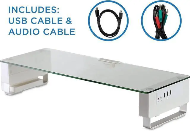 Alt view image 2 of 7 - Mount-It! Glass Monitor Stand with 3 USB Ports | Desktop Riser Fits 24, 27, 30, 32 Inch Screens, 66 Lbs Capacity