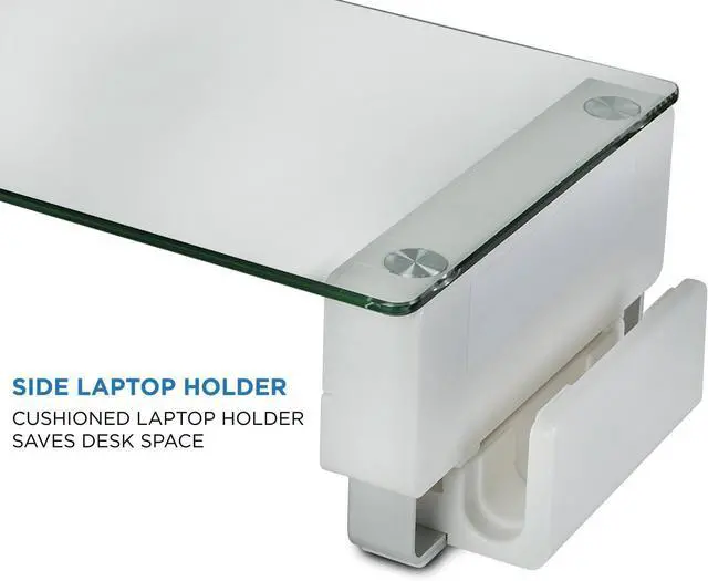 Alt view image 3 of 7 - Mount-It! Glass Monitor Stand with 3 USB Ports | Desktop Riser Fits 24, 27, 30, 32 Inch Screens, 66 Lbs Capacity