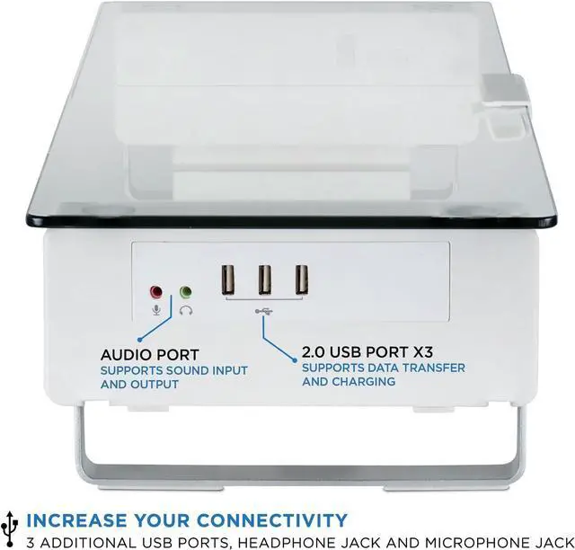 Alt view image 5 of 7 - Mount-It! Glass Monitor Stand with 3 USB Ports | Desktop Riser Fits 24, 27, 30, 32 Inch Screens, 66 Lbs Capacity