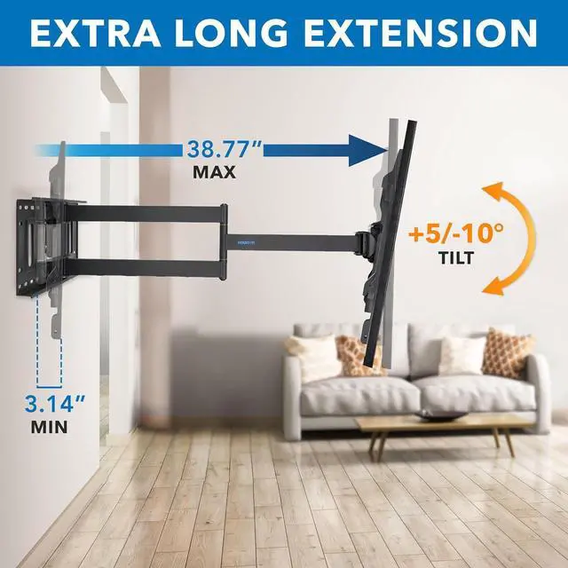 Alt view image 5 of 7 - Mount-It! Long Arm TV Mount, Full Motion Long Extension Wall Bracket with 38.5 inch Extension,TV Wall Mount Fits Screens 40, 50, 55, 60, 65, 70, 75, 80 Inch, Max VESA 600x400 Compatible, Holds 121 Lbs