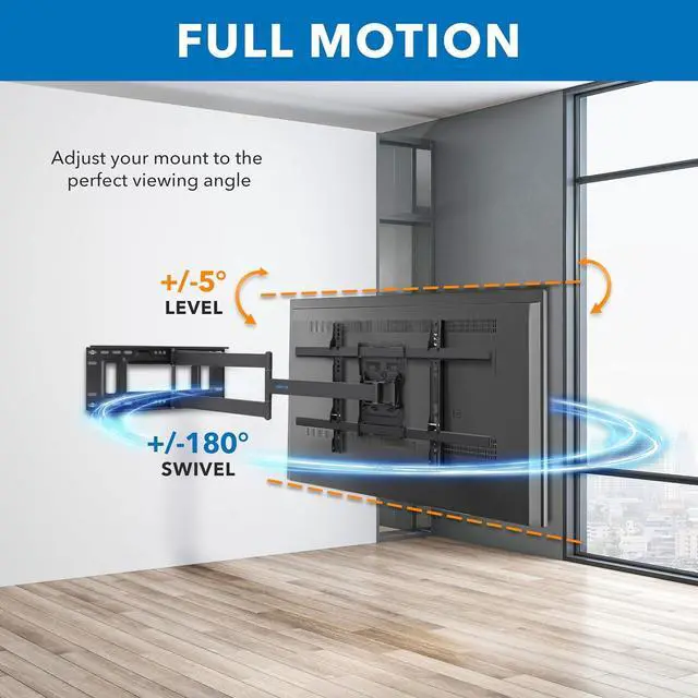 Alt view image 6 of 7 - Mount-It! Long Arm TV Mount, Full Motion Long Extension Wall Bracket with 38.5 inch Extension,TV Wall Mount Fits Screens 40, 50, 55, 60, 65, 70, 75, 80 Inch, Max VESA 600x400 Compatible, Holds 121 Lbs