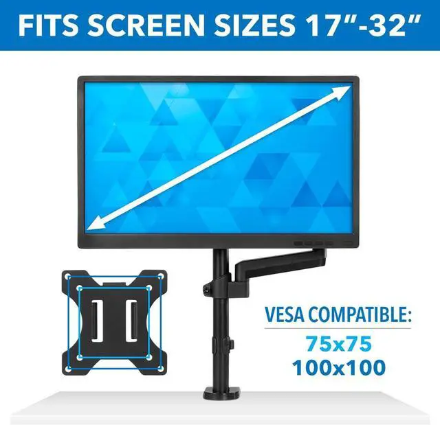 Alt view image 3 of 7 - Mount-It! Single Monitor Arm Mount | Desk Stand | Full Motion Height Adjustable Articulating Gas Spring Arm | Fits 19 21 24 27 29 30 32 Inch VESA Compatible Computer Screen | C-Clamp and Grommet Base