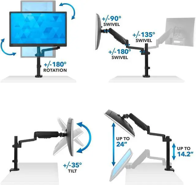 Alt view image 5 of 7 - Mount-It! Single Monitor Arm Mount | Desk Stand | Full Motion Height Adjustable Articulating Gas Spring Arm | Fits 19 21 24 27 29 30 32 Inch VESA Compatible Computer Screen | C-Clamp and Grommet Base