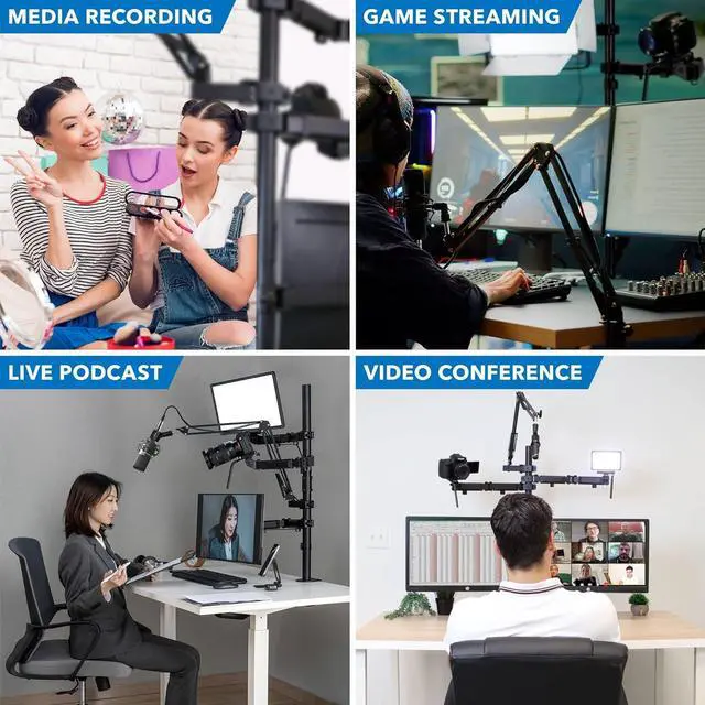 Alt view image 4 of 7 - Mount-It! All in One Live Streaming Equipment | 4 Arm Desk Mount That Holds Monitor, Cameras and Ring Light with Mic Desktop Stand Set, YouTube Setup for Recording Facebook