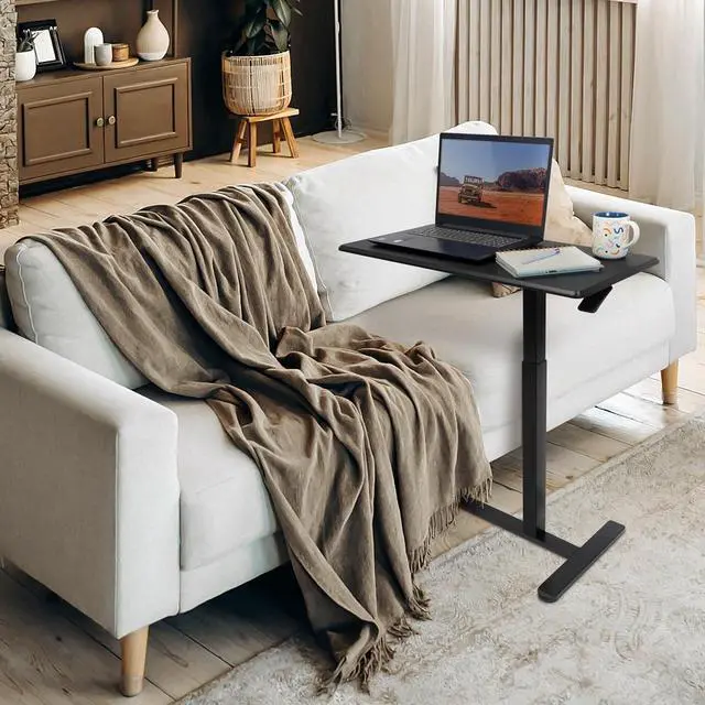 Alt view image 2 of 7 - Mount-It! Overbed Table with Wheels, Adjustable Height Bedside Table for Hospital & Home, Over The Bed Laptop Desk, Rolling Hospital Bed Table for Eating, Working, or Recovery (Black)
