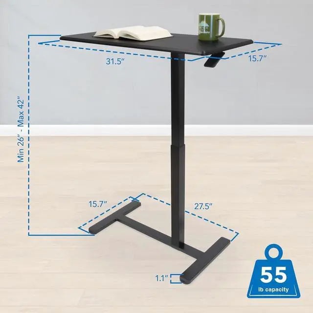 Alt view image 3 of 7 - Mount-It! Overbed Table with Wheels, Adjustable Height Bedside Table for Hospital & Home, Over The Bed Laptop Desk, Rolling Hospital Bed Table for Eating, Working, or Recovery (Black)
