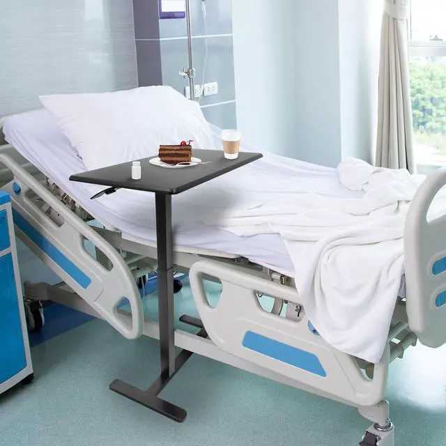 Alt view image 5 of 7 - Mount-It! Overbed Table with Wheels, Adjustable Height Bedside Table for Hospital & Home, Over The Bed Laptop Desk, Rolling Hospital Bed Table for Eating, Working, or Recovery (Black)