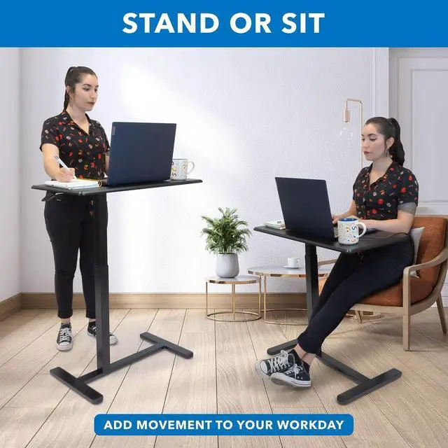 Alt view image 6 of 7 - Mount-It! Overbed Table with Wheels, Adjustable Height Bedside Table for Hospital & Home, Over The Bed Laptop Desk, Rolling Hospital Bed Table for Eating, Working, or Recovery (Black)
