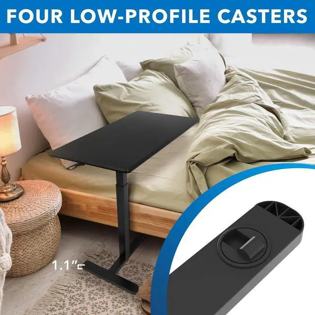 Alt view image 7 of 7 - Mount-It! Overbed Table with Wheels, Adjustable Height Bedside Table for Hospital & Home, Over The Bed Laptop Desk, Rolling Hospital Bed Table for Eating, Working, or Recovery (Black)
