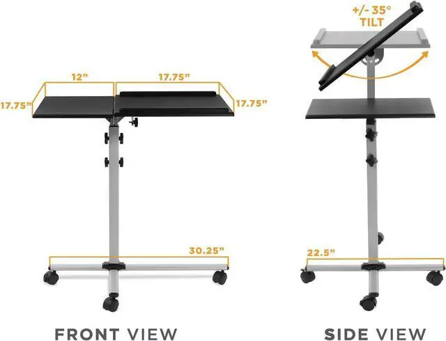 Alt view image 7 of 7 - Mount-It! Projector Stand Mobile Projector Cart with Laptop Shelf on Wheels, Heavy Duty Two Shelves Height Adjustable Laptop and Projector Presentation Trolley in Black