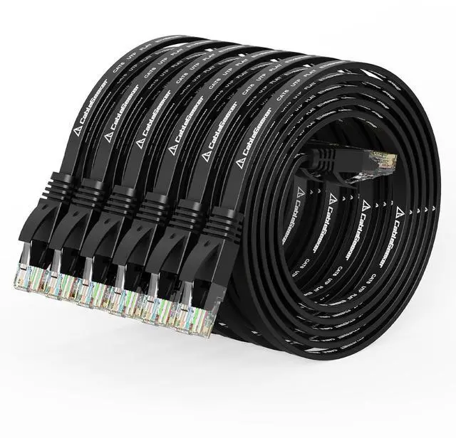 Main image of Cat 6 Ethernet Cable 3ft (6 Pack) (at a Cat5e Price but Higher Bandwidth) Flat Internet Network Cable - Cat6 Ethernet Patch Cable Short - Black Computer Cable with Snagless RJ45 Connectors