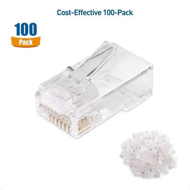 Alt view image 4 of 7 - Cable Matters 100-Pack Cat 6 Pass Through RJ45 Connectors (Cat 6 Ends / Cat6 Connector / RJ45 Modular Plugs/Ethernet Plugs/Network Connector) for Solid or Stranded UTP Ethernet Cable