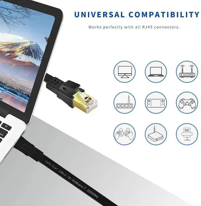 Alt view image 6 of 7 - CAT8 Ethernet Cable 25 ft, High Speed Heavy Duty Cat8 LAN Network Cable 40Gbps, 2000Mhz with Gold Plated RJ45 Connector for Modem, Router, Switch, Gaming, Xbox - Black