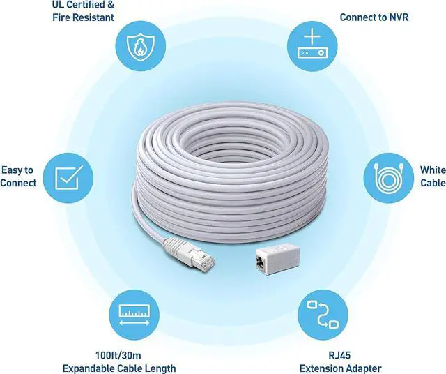 Alt view image 5 of 6 - Swann Security Cat5 Ethernet Cable, NVR Extension Cord for PoE Camera, 100 Ft/30M, SWNHD-30MCAT5E