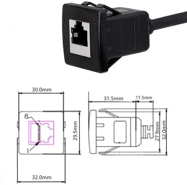 Alt view image 6 of 6 - Qaoquda Cat5e RJ45 Square Flush Mount Cable, RJ45 Male to Female Shielded Ethernet Network Panel Mount Extension Cable for Car, Boat and Home Wall 1M/3Ft