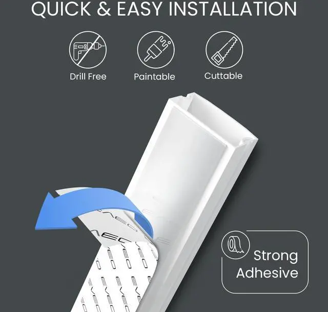 Alt view image 2 of 7 - EVEO Cord Hider - 306 Cord Cover Wall Cable Hider, Cable Concealer, Wire Hiders for TV on Wall. Cable Management, Cord Hider Wall Cable Raceway Wire Covers for Cords -18X (L17 W0.95 H0.5) - White