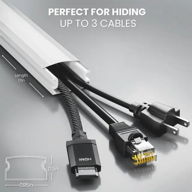 Alt view image 3 of 7 - EVEO Cord Hider - 306 Cord Cover Wall Cable Hider, Cable Concealer, Wire Hiders for TV on Wall. Cable Management, Cord Hider Wall Cable Raceway Wire Covers for Cords -18X (L17 W0.95 H0.5) - White