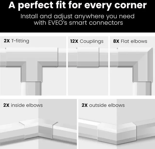 Alt view image 7 of 7 - EVEO Cord Hider - 306 Cord Cover Wall Cable Hider, Cable Concealer, Wire Hiders for TV on Wall. Cable Management, Cord Hider Wall Cable Raceway Wire Covers for Cords -18X (L17 W0.95 H0.5) - White
