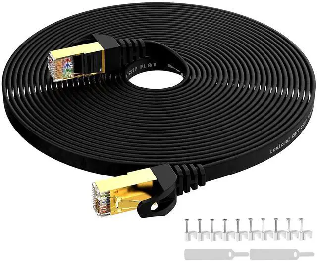 Main image of Cat7 Ethernet Cable - High-Speed 35ft Flat Cat 7 Cable for LAN Network, Router, Gaming, Xbox, and IP Use - Featuring Gold Plated RJ45 Connector, 600Mhz, 10Gbps Speed, Outdoor&Indoor Use