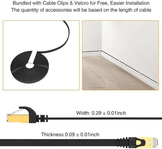 Alt view image 6 of 7 - Cat7 Ethernet Cable - High-Speed 35ft Flat Cat 7 Cable for LAN Network, Router, Gaming, Xbox, and IP Use - Featuring Gold Plated RJ45 Connector, 600Mhz, 10Gbps Speed, Outdoor&Indoor Use