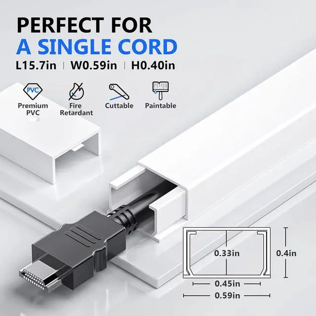 Alt view image 3 of 7 - Delamu Cord Cover, 142in Wire Covers for Cords on Wall, Small Cord Cable Hider for 1 Wire, Ease Installation Cords Hider for Wall Mount TV, Paintable Cable Cover Raceway, 9xL15.7 W0.59 H0.4in, White