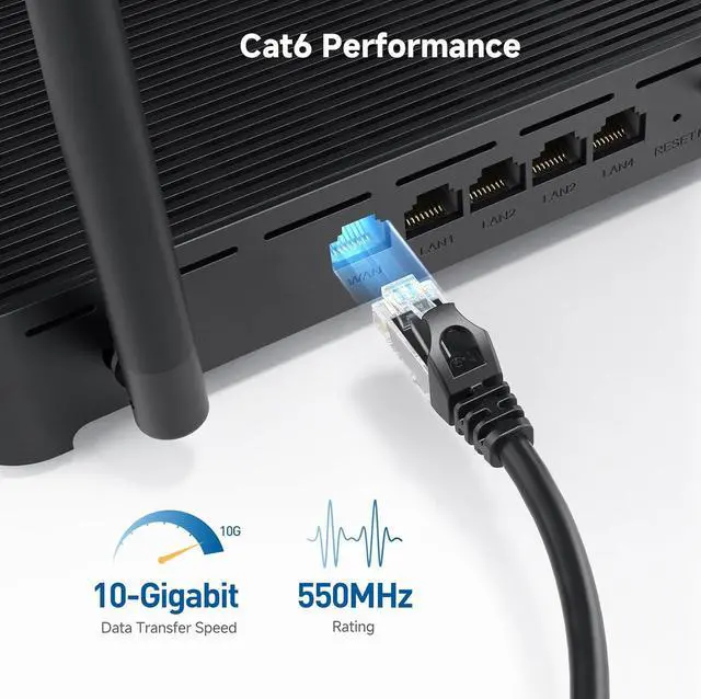 Alt view image 3 of 7 - Cable Matters 10Gbps 5-Pack Snagless Short Cat 6 Ethernet Cable - 3ft, Cat 6 Cable, Cat6 Cord, Ethernet Cord, Black