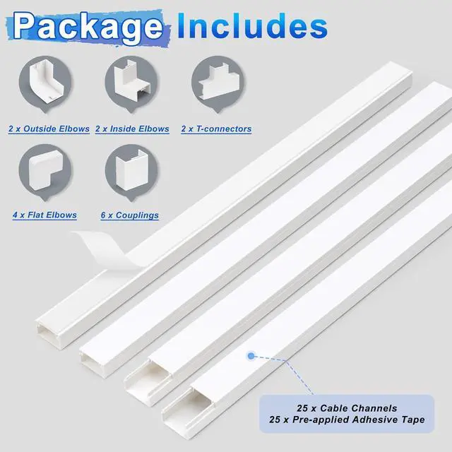Alt view image 3 of 6 - Cable Covers for Cords on Wall-392.5in Wire Hider for TV on Wall, White Cable Concealer, 25 x L15.7in W0.95H 0.55in