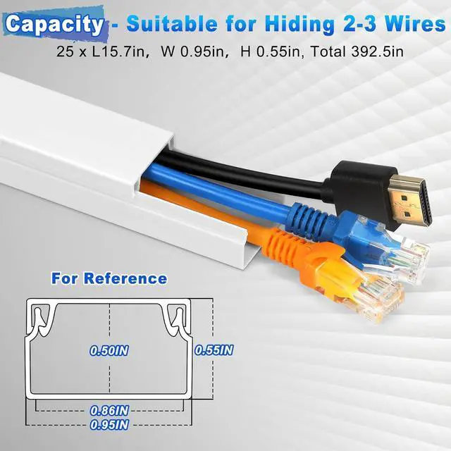 Alt view image 2 of 6 - Cable Covers for Cords on Wall-392.5in Wire Hider for TV on Wall, White Cable Concealer, 25 x L15.7in W0.95H 0.55in