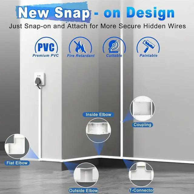 Alt view image 4 of 6 - Cable Covers for Cords on Wall-392.5in Wire Hider for TV on Wall, White Cable Concealer, 25 x L15.7in W0.95H 0.55in