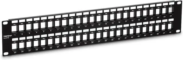 Main image of TRENDnet 48-Port Blank Keystone 2U HD Patch Panel, TC-KP48, 2U 19 Metal Rackmount Housing, HD Keystone Network Patch Panel, Recommended w/TC-K25C6 & TC-K50C6 Cat6 Keystone Jacks (Sold Separately)