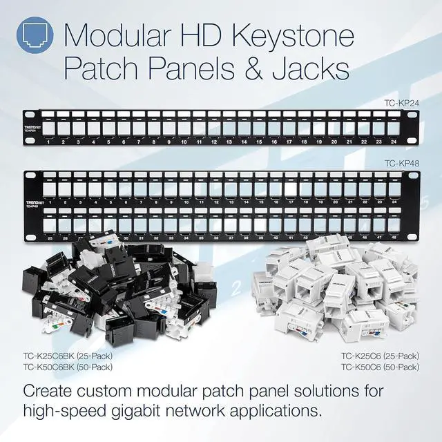 Alt view image 2 of 7 - TRENDnet 48-Port Blank Keystone 2U HD Patch Panel, TC-KP48, 2U 19 Metal Rackmount Housing, HD Keystone Network Patch Panel, Recommended w/TC-K25C6 & TC-K50C6 Cat6 Keystone Jacks (Sold Separately)