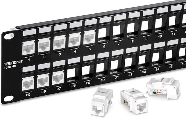 Alt view image 5 of 7 - TRENDnet 48-Port Blank Keystone 2U HD Patch Panel, TC-KP48, 2U 19 Metal Rackmount Housing, HD Keystone Network Patch Panel, Recommended w/TC-K25C6 & TC-K50C6 Cat6 Keystone Jacks (Sold Separately)