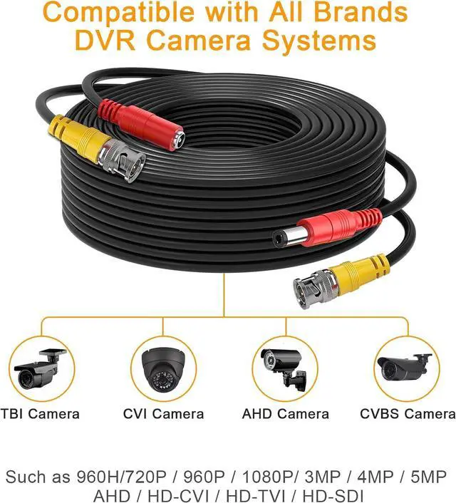 Alt view image 3 of 7 - 4x200ft BNC Cable All-in-One Siamese Video and Power Security Camera Cable Extension Wire Cord with 2 Female Connectors for All Max 5MP HD CCTV DVR Surveillance System, 200ft 4pack Cable, Black